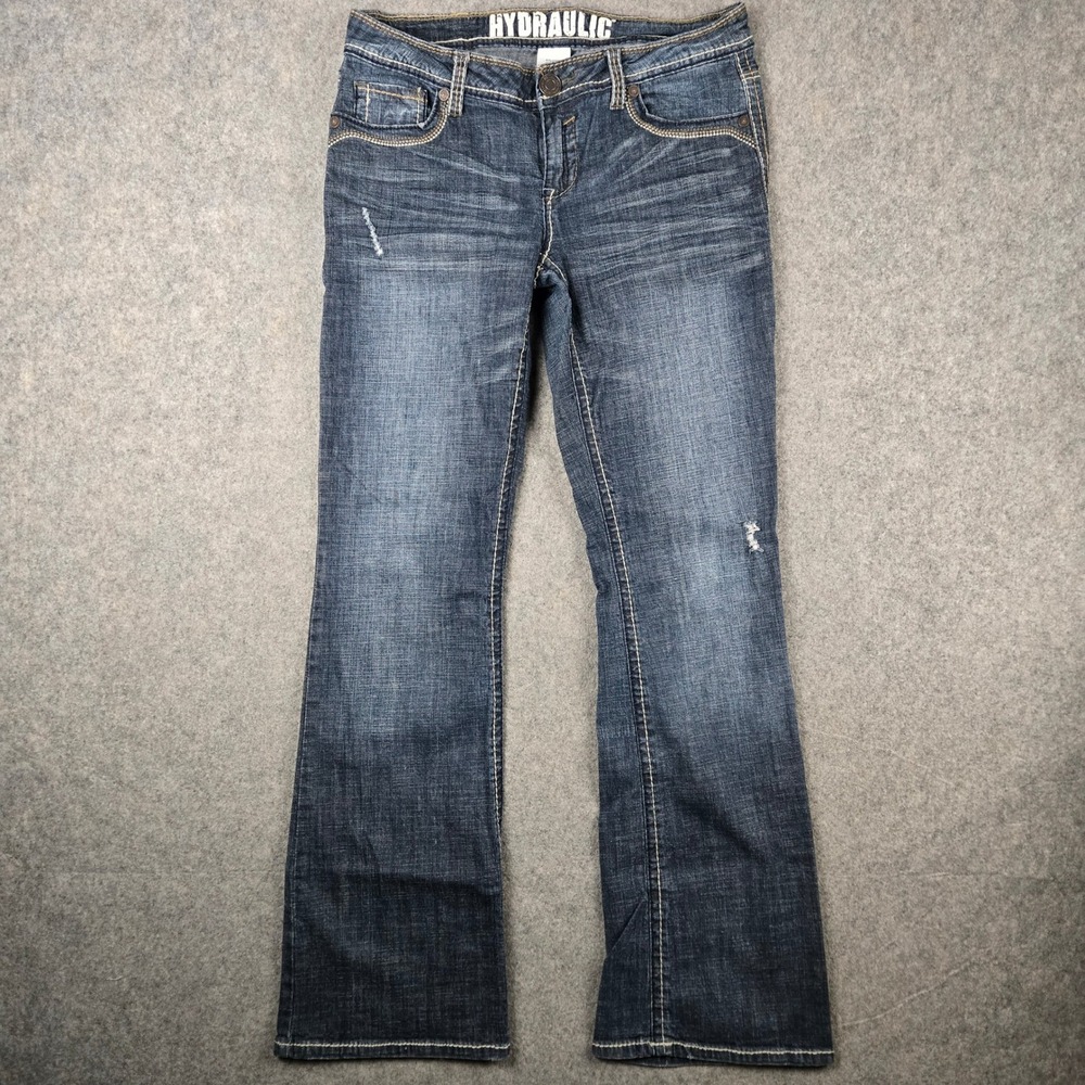 Hydraulic Jeans Womens 9/10 Blue Low Rise Flare Bootcut Distressed Y2K Grunge